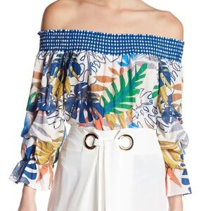 Jealous Tomato Off Shoulder Tropical Top Blouse Shirt Woman’s Size M Resort